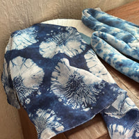Indigo Tie-Dye Cotton Linen Blend Scarf for Women - Lightweight Neck, Head, or Bag Accessory