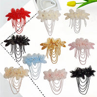 Embroidered Chiffon Flower Applique with Tassels for DIY Crafts, Brooches, Hair Accessories, and Garment Decoration