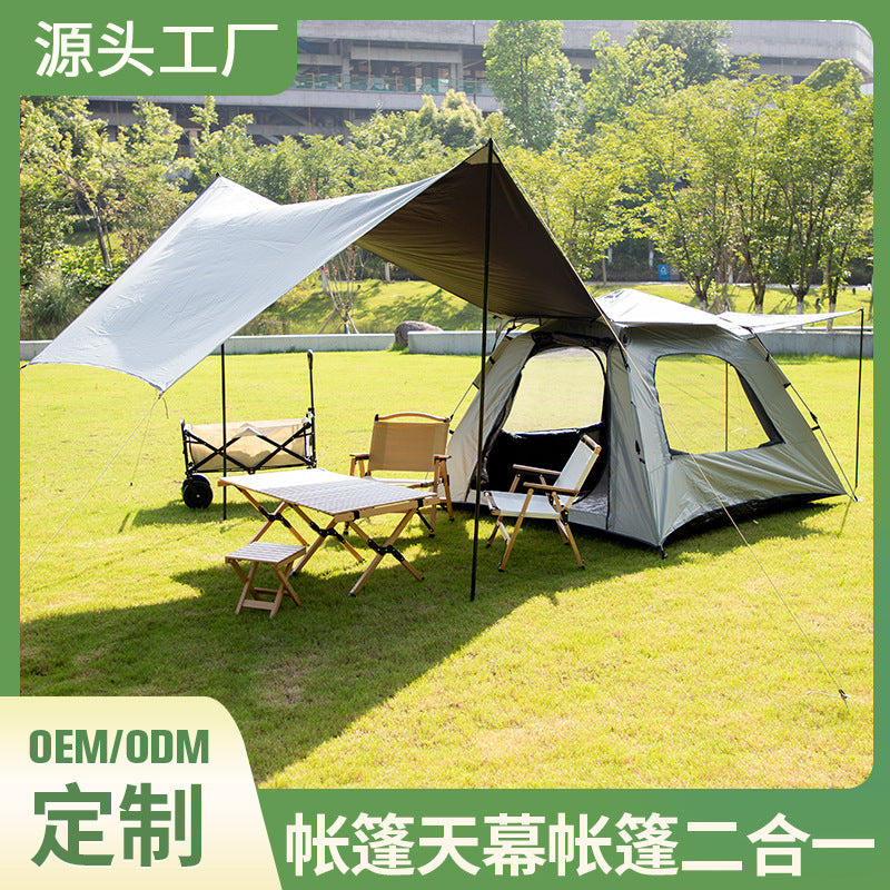 Automatic Pop-Up Camping Tent with Sunshade, Portable 2-in-1 Shelter for Outdoor Activities