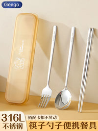 Portable 316L Stainless Steel Chopsticks Spoon Fork Cutlery Set with Storage Case