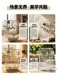 Large Panoramic Bird Cage for Parakeets and Peonies, Luxury Villa Style with Rainbow Landscape