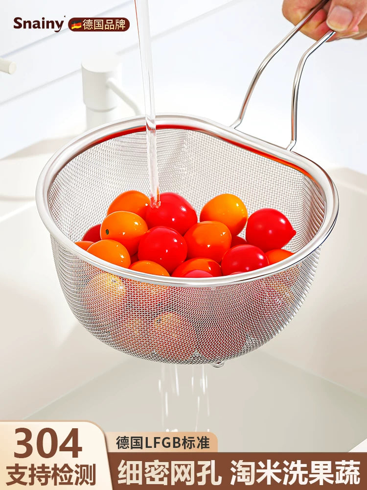 304 Stainless Steel Colander Basket with Handle for Washing Vegetables, Fruits, and Rice