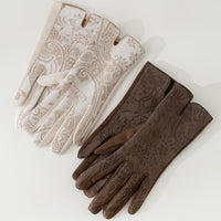 Fashion Printed Suede Touchscreen Gloves for Women, Winter Warm Windproof Outdoor Cycling