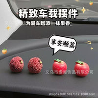 Car Dashboard Fruit Ornaments - Apple, Orange, Lychee Figurines for Console Decoration