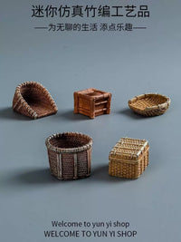 Miniature Bamboo Woven Basket for Micro Landscape DIY Decor