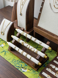 Walnut Wood Jewelry Display Stand with Velvet Lining for Necklaces, Rings, and Bracelets