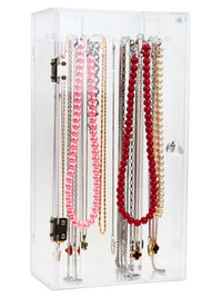 Acrylic Transparent Dustproof Necklace Display Stand with Door, Desktop Jewelry Organizer for Bracelets and Pendants