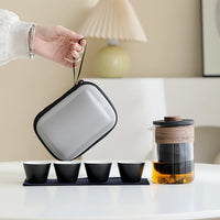 Portable Glass Travel Tea Set with One Pot and Four Cups for Outdoor Personal Use