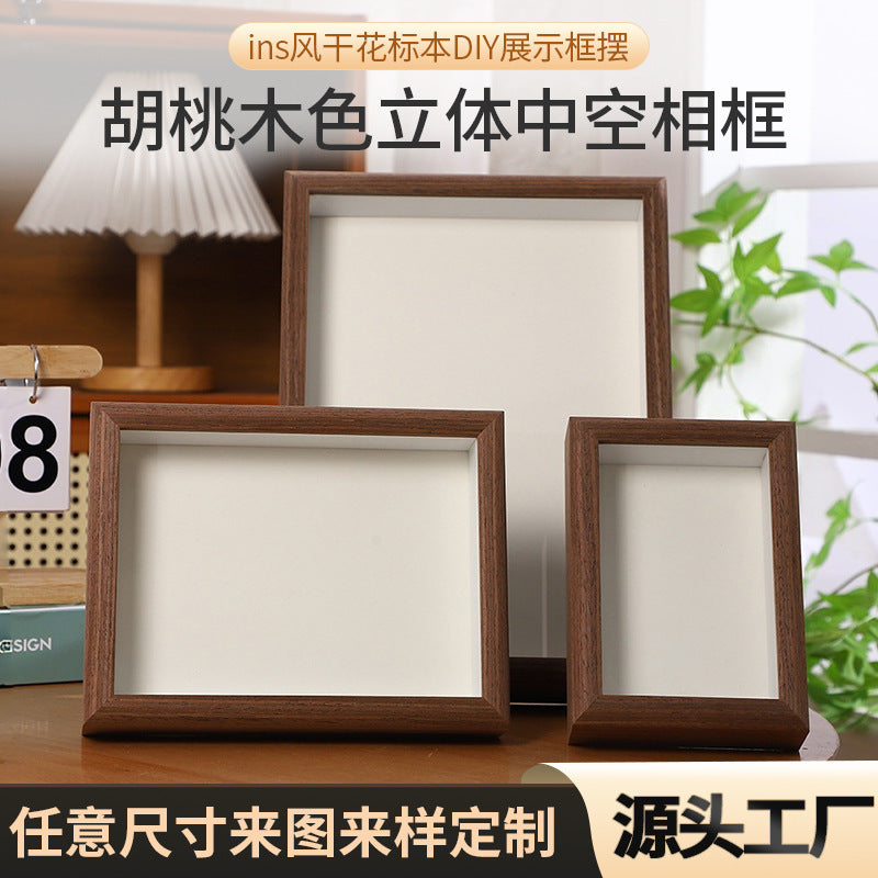 Walnut Deep Shadow Box Frame for Dried Flowers & Specimens - Wall Mount & Tabletop Display