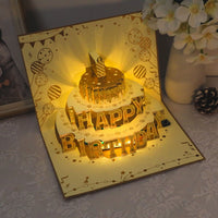 3D Pop-Up Birthday Cake Greeting Card with Music & Lights, Handmade Paper Sculpture for Loved Ones