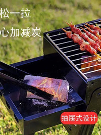 Portable Charcoal BBQ Grill with Storage Board, Foldable for Outdoor Camping and Picnics