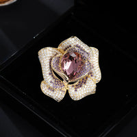Luxury Camellia Brooch for Women, Elegant Zircon Embellished Pin for Suits and Dresses