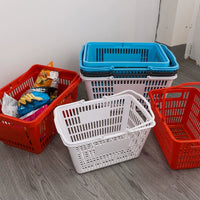 Large Capacity Plastic Shopping Basket with Handles for Groceries, Snacks, Fruits, and Beverages