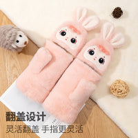 Cute Half-Finger Flip-Top Gloves for Winter, Thickened Plush Lined Warm Writing Gloves for Students and Office