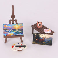 Miniature Dollhouse Painting Easel, Table, and Oil Painting Models