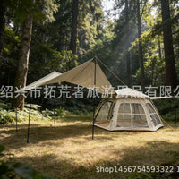 Pop-Up Hexagon Camping Tent for 3-4 People with Waterproof Mat