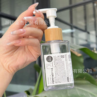 100ml Flat Square PET Lotion Dispenser Bottle with Bamboo Pump for Skincare and Hand Sanitizer