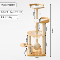 Solid Wood Cat Tree Condo with Scratching Board, Space-Saving Vertical Cat Tower for Indoor Cats