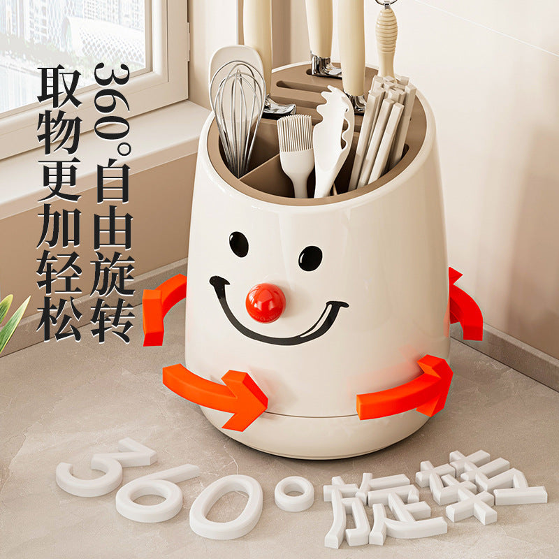 360° Rotating Kitchen Utensil Holder with Knife Block and Chopstick Caddy