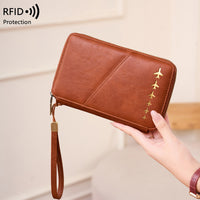 RFID Blocking Passport Holder Travel Wallet with Zipper, Long Portable Document Organizer