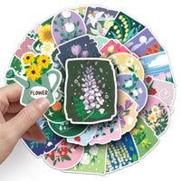 50 Pcs Oil Painting Style Floral Graffiti Stickers for Scrapbooking and Decoration