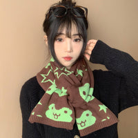 Japanese Style Cute Cartoon Frog Double-Sided Knitted Scarf for Women, Autumn/Winter 2025, Student Warm All-Match Neck Warmer