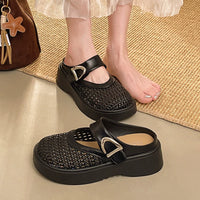 Women's Mesh Peep-Toe Mules, Thick Sole Breathable Slip-On Sandals