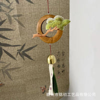 Zen Style Wooden Wind Chime Wall Decor with Pine Design for Entryway