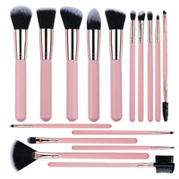 16-Piece Professional Makeup Brush Set with Pink Wooden Handles