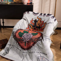 Vintage-Style Cotton Throw Blanket with Fringe for Sofa, Bed, Camping and Decor