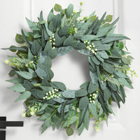 Artificial Eucalyptus Wreath for Front Door, All Season Greenery Wreath for Home Decor, Farmhouse Wall Window Decor