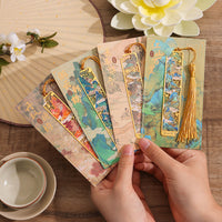 Traditional Chinese Style Brass Metal Bookmark with Tassel, Hollow Engraved Palace Design for Students and Gifts