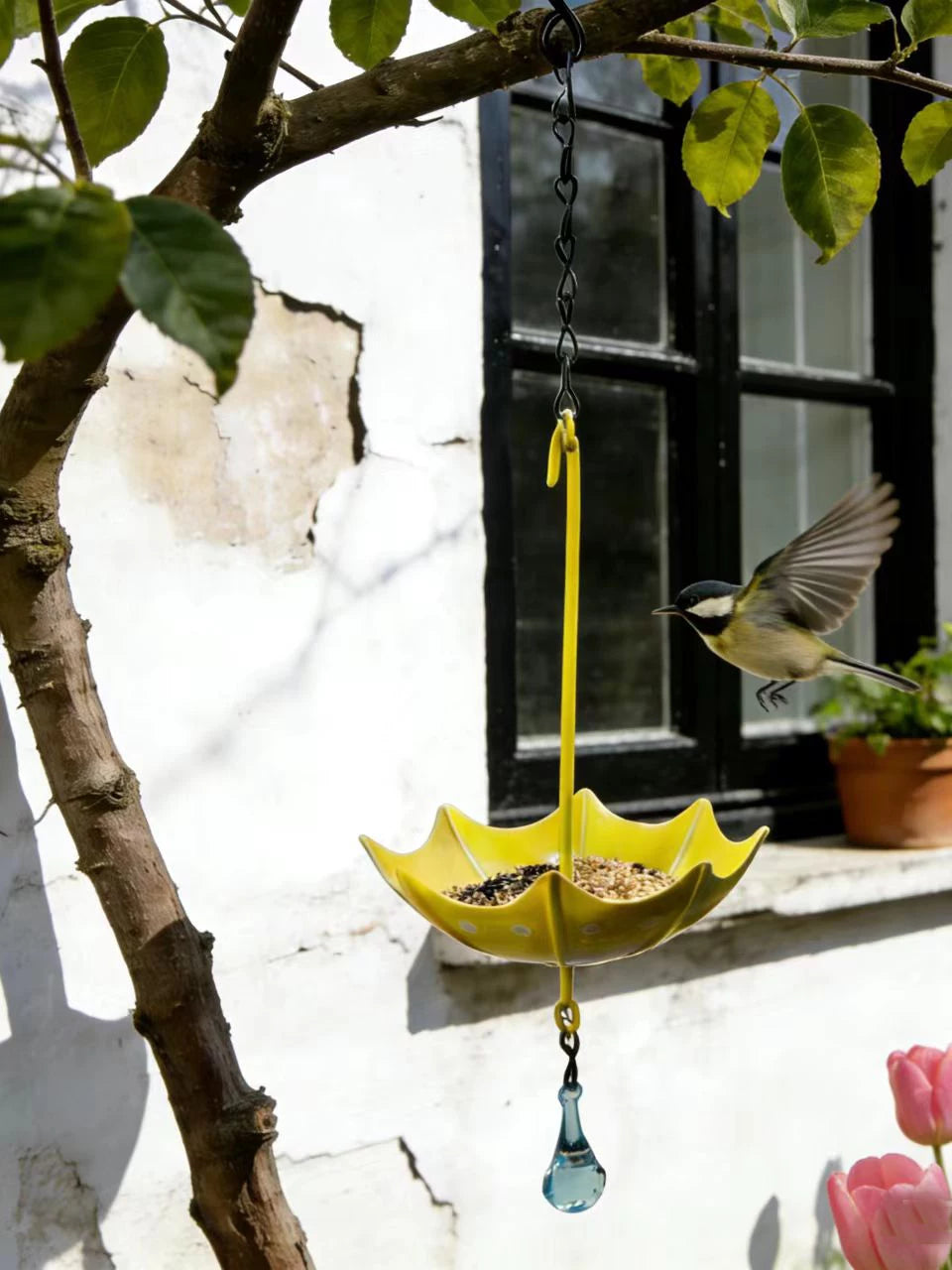 Outdoor Hanging Umbrella Bird Feeder Garden Yard Metal Decor