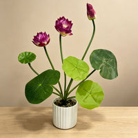 Artificial Lotus Flower Arrangement with Pot for Ponds and Aquariums