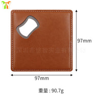 Square 10x10 Bottle Opener Leather Case with Stainless Steel Bottle Opener Coaster for Red Wine and Beer