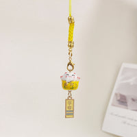 Japanese Ceramic Lucky Cat Bag Charm with Alloy Blessing Tag