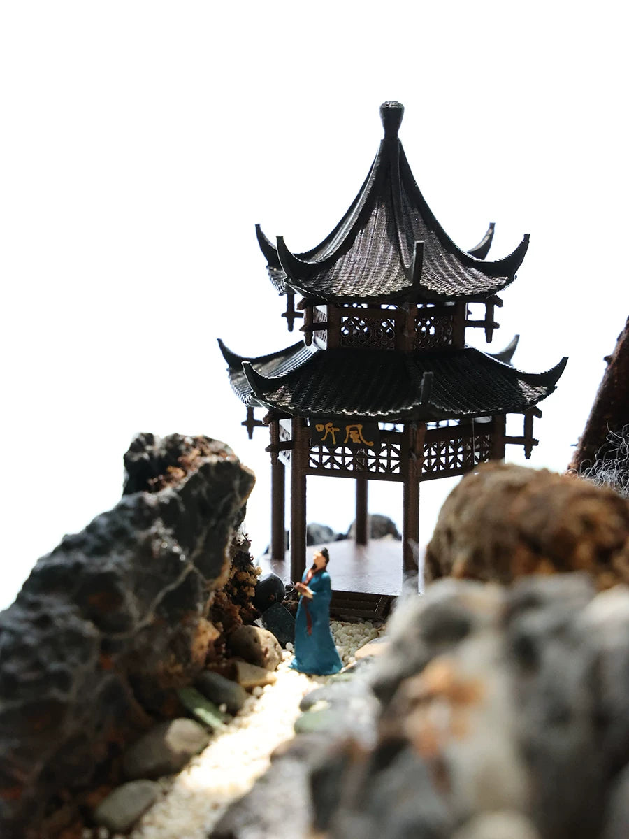 Miniature Ancient Chinese Pavilion Model for Micro Landscape Bonsai Decor
