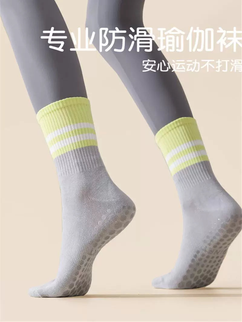 Non-Slip Mid-Calf Yoga Socks with Full Silicone Grip for Pilates & Fitness Training