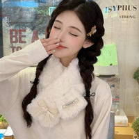 Korean Style Lace Bowknot Embossed Winter Warm Neck Scarf