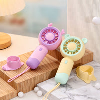 Portable Macaron Mini Fan with Phone Holder and Lanyard, USB Rechargeable for Students and Dorms