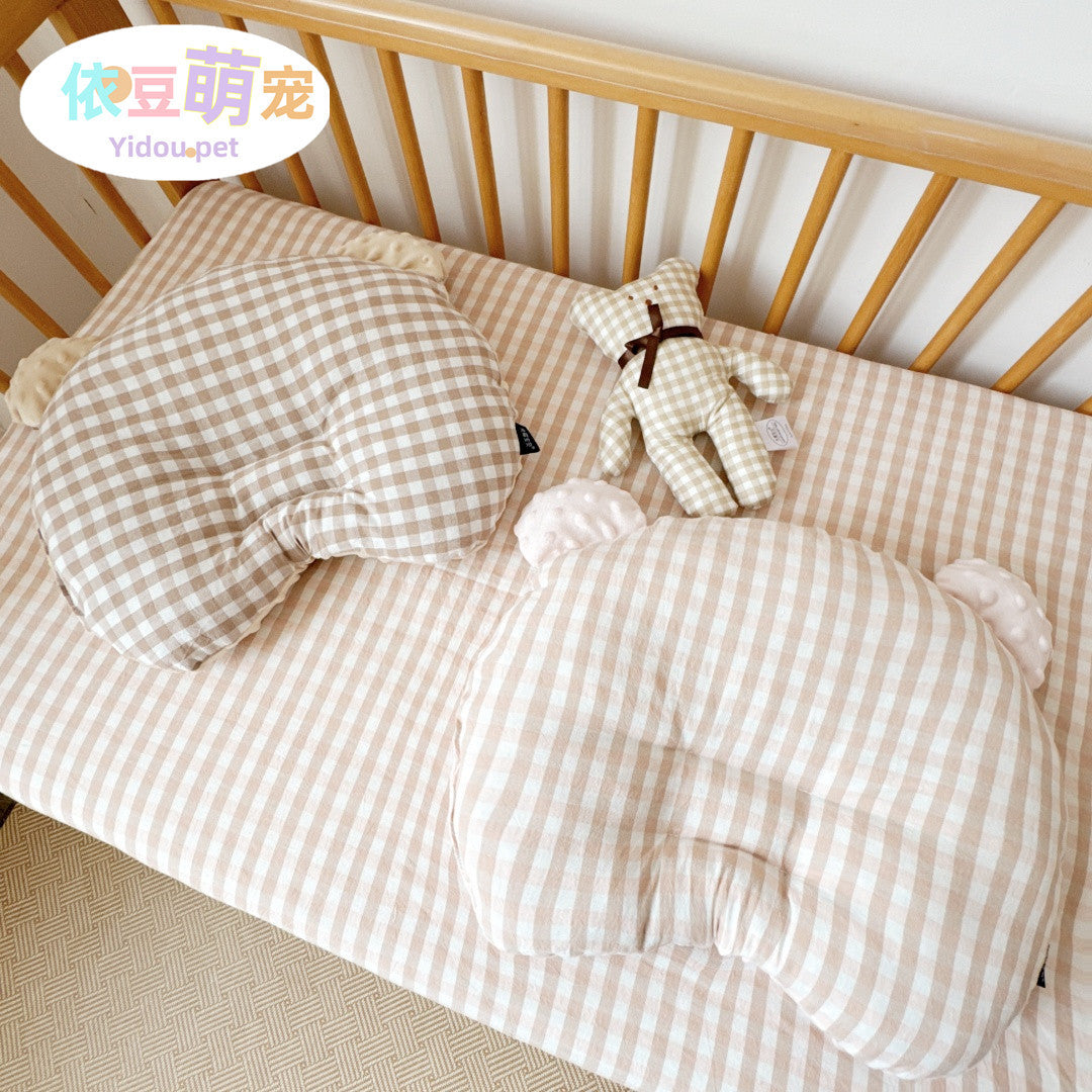 Muji-Style Washed Cotton Pet Pillow for Dogs and Cats - Cartoon Bear Neck Support and Sleep Aid