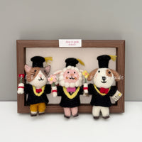Handmade Felt Animal Keychain Pendant - Graduation Cap Dog & Sheep