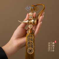 Feng Shui Brass Gourd Pendant with Five-Emperor Coins for Door-to-Door Placement