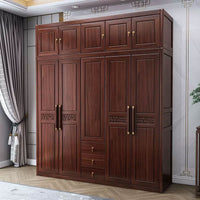 New Chinese Style Wenge Wood Wardrobe Solid Wood Home Bedroom Storage Cabinet High-End Light Luxury Large and Small Apartment Storage Armoire