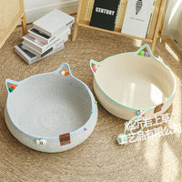Hand-Woven Rattan Cat Bed with Scratching Board & Play Ball - All Seasons Washable Pet Nest