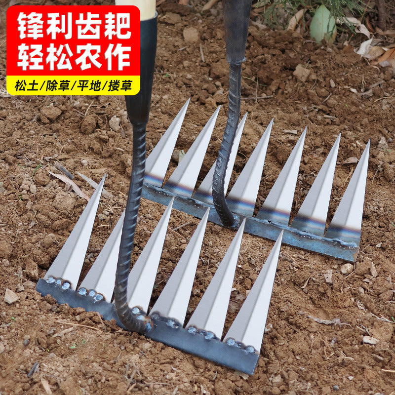 6-Tine Steel Rake Hoe for Weeding, Digging, and Loosening Soil - Farm Tool