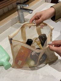 Portable Mesh Travel Toiletry Bag Transparent Cosmetic Organizer with Handle