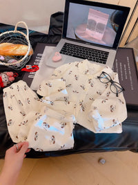 Kids' Pure Cotton Gauze Pajama Set with Doll Collar - Sausage Dog Print
