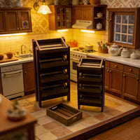 Miniature Dollhouse Kitchen Storage Rack with Four Trays