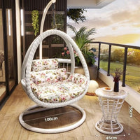 Outdoor Wicker Hanging Basket Chair with Stand and Table, Single/Double Swing Chair for Patio Balcony Garden